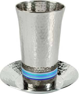 Picture of כוס קידוש - עבודת פטיש + 5 טבעות - כחול - CUG-2 | יאיר עמנואל